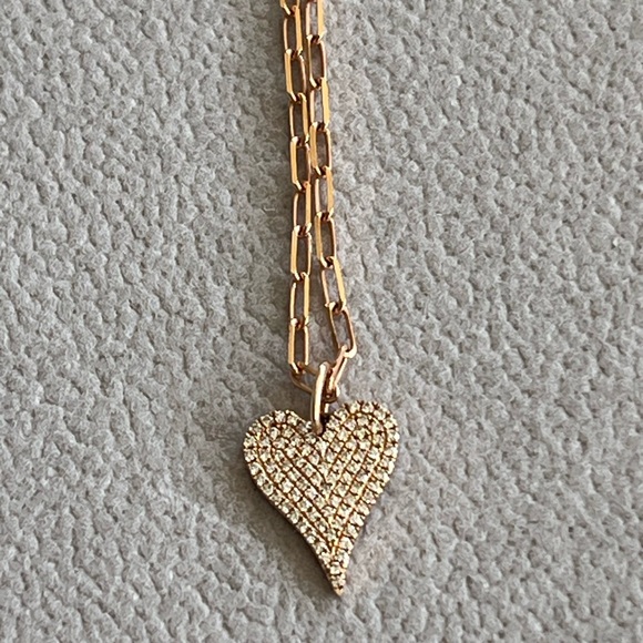 Shy creations 14k rose gold paper clip pave diamond elongated heart necklace - Picture 10 of 16